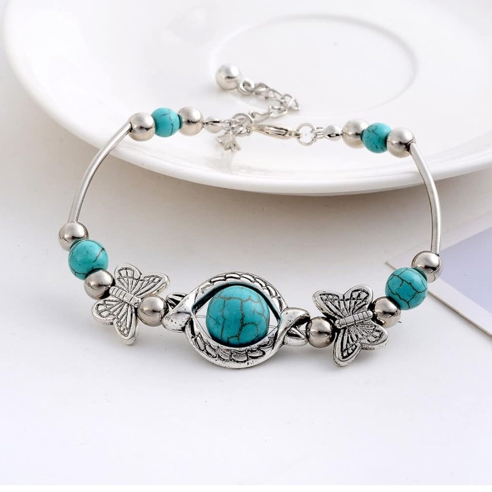 Turquoise and Silver Butterfly Bracelet